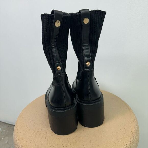 Zara Women’s Black Ribbed Sock Ankle Boots With Track Sole - Picture 9 of 13